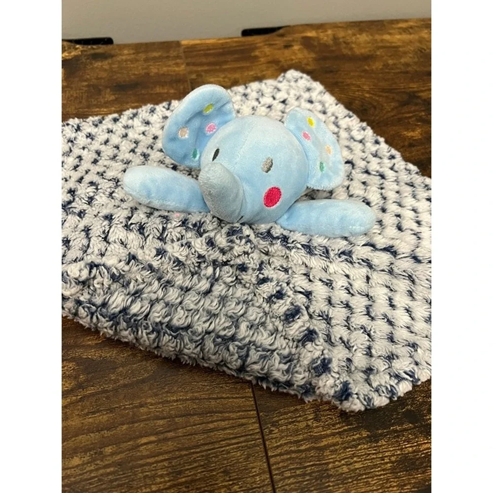 Blue Elephant Security Blanket Plush Baby Lovey Polka Dot Ears